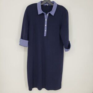 Talbots Navy Dress with Light Blue Gingham Collar and Placket